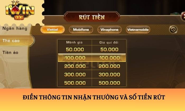 rút tiền iwin Điền thông tin nhận thưởng và số tiền rút